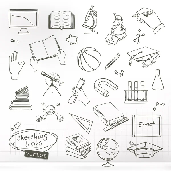 Studying and education, sketches of icons vector set — Stock Vector