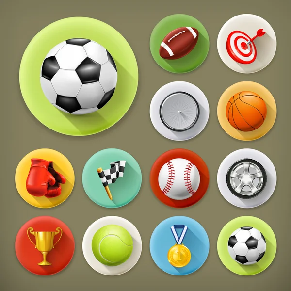Sport, spel en vrije tijd, lange schaduw pictogram set — Stockvector