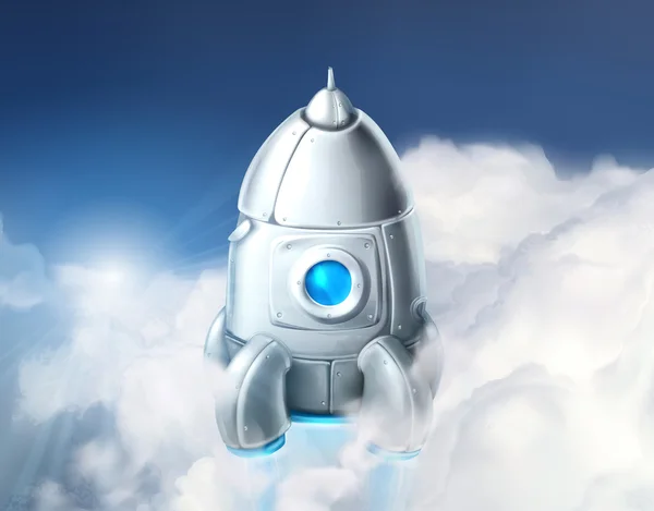 Rocket di awan, vektor ilustrasi - Stok Vektor