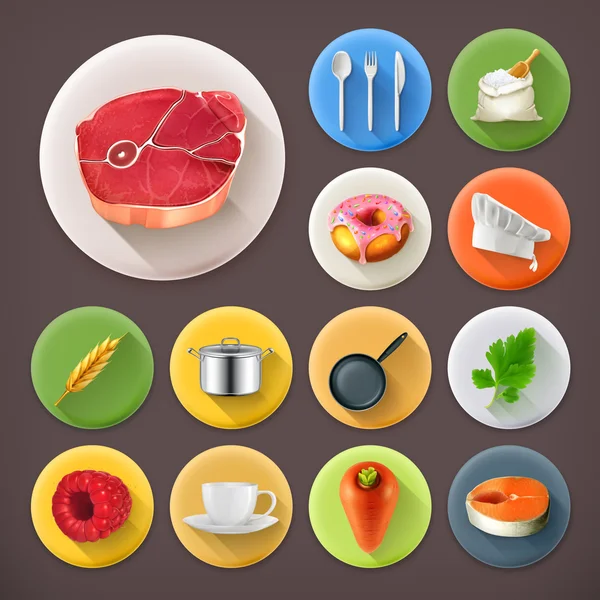 Cocina y cocina, conjunto de iconos de sombra larga — Vector de stock