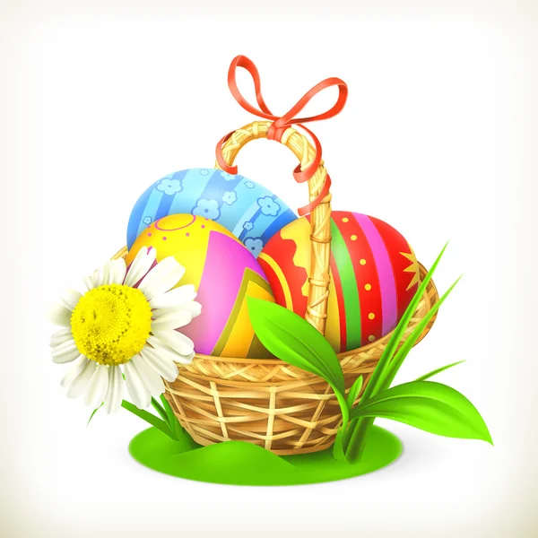 Huevos de Pascua en cesta — Vector de stock