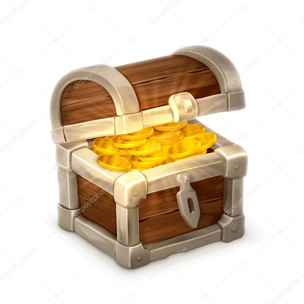 Treasure chest, vector illustration isolated on white background