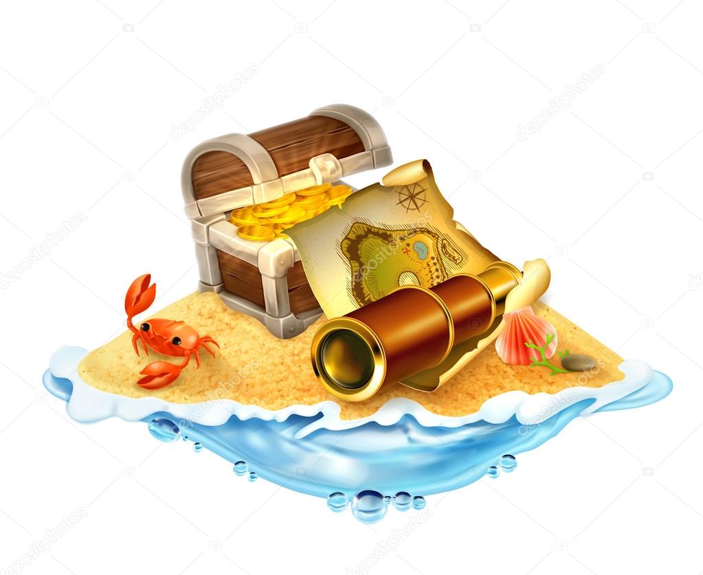 Treasure island, vector illustration isolated on white backgroun