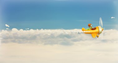 funny cartoon aviator in the sky clipart