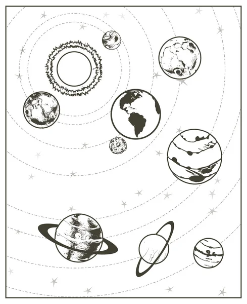 Desen negru al sistemului solar — Vector de stoc