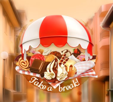 Kahve ve pasta Dükkanı, şekerlemeler, promosyon işareti