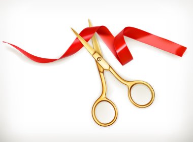 Golden scissors cut the red ribbon