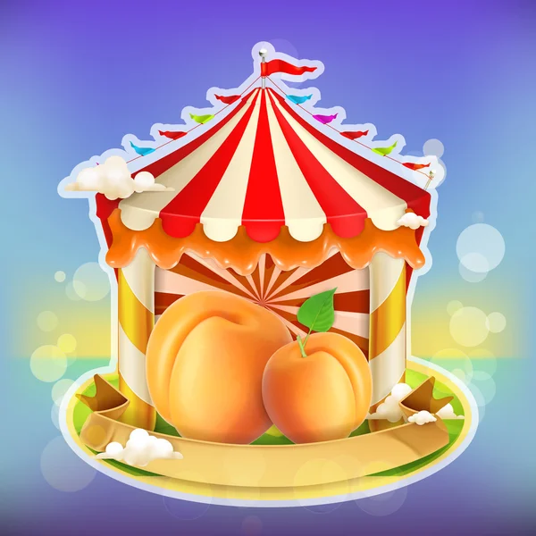 Poster confiture de fruits abricot, emblème des bonbons, foire agricole spécialisée — Image vectorielle