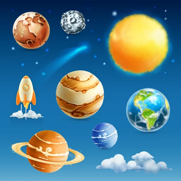 Set met ruimte en planeten — Stockvector