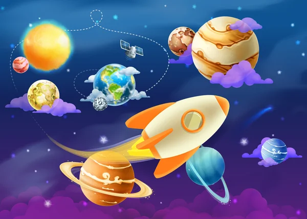 Sonnensystem mit Planeten Illustration — Stockvektor