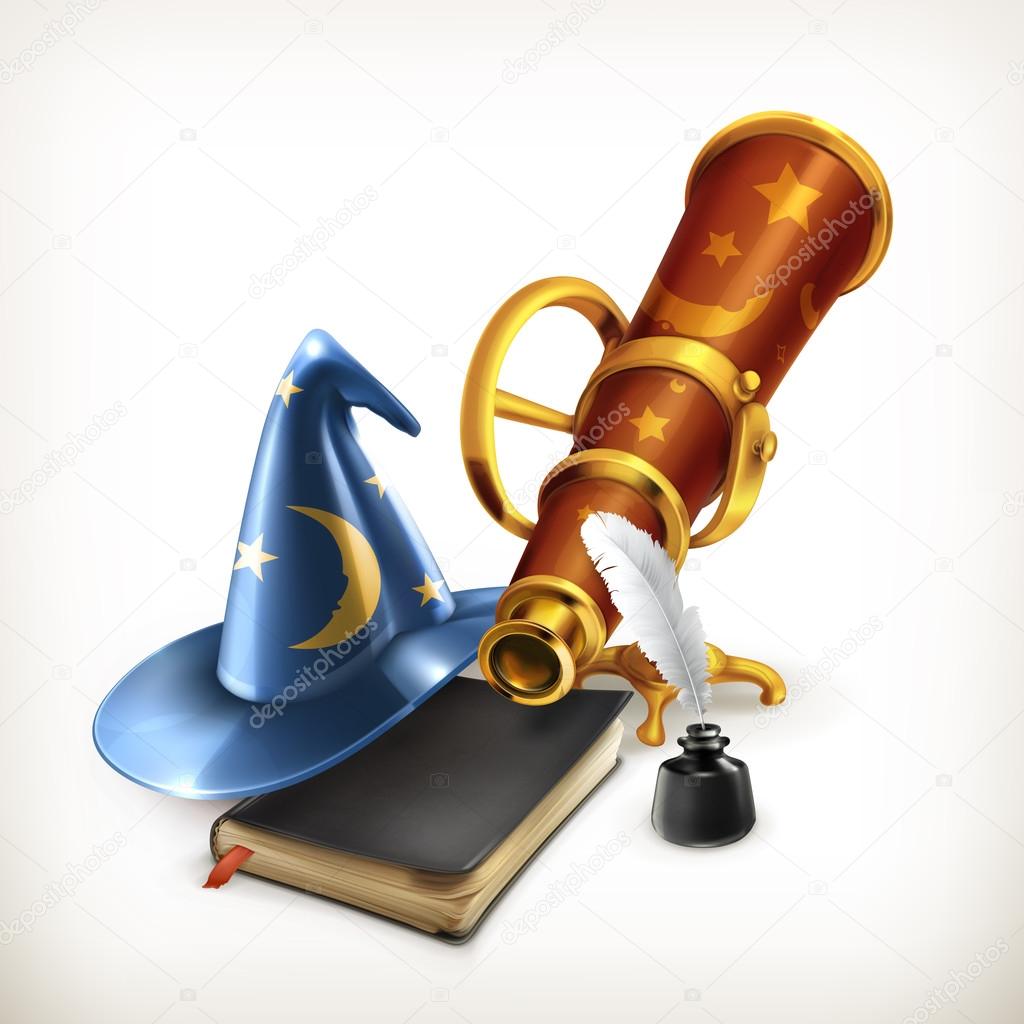 Magician hat and telescope