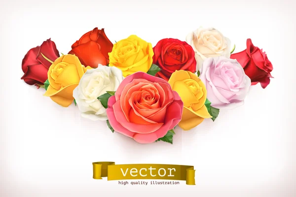 Ramo de hermosas rosas — Vector de stock