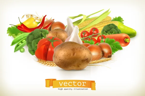 Raccolta di verdure succose e mature — Vettoriale Stock