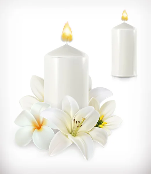 白のキャンドルと白い花 — ストックベクタ