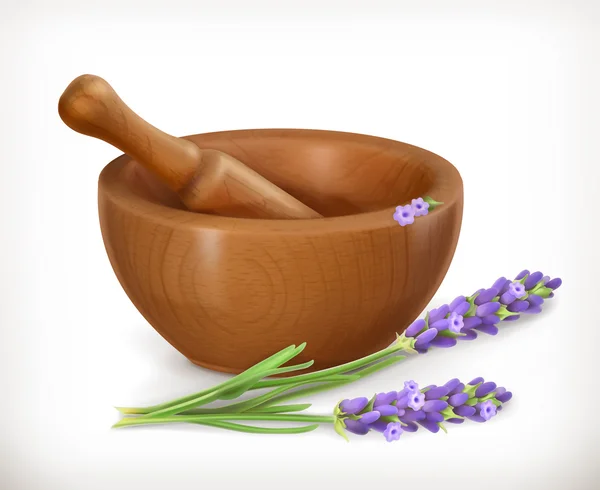 Lavendel und Holzmörtel — Stockvektor
