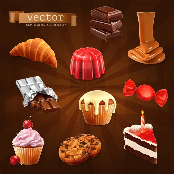 Doce Confeitaria, conjunto —  Vetores de Stock