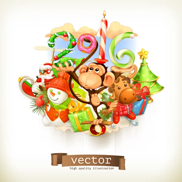 New Year, monkey — Stock Vector