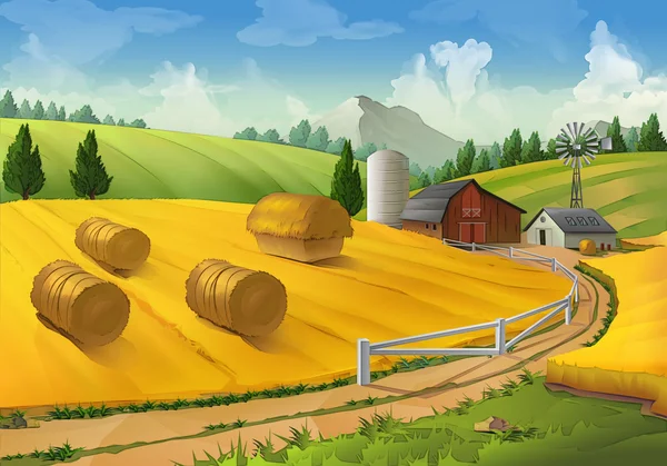 Granja paisaje rural — Vector de stock