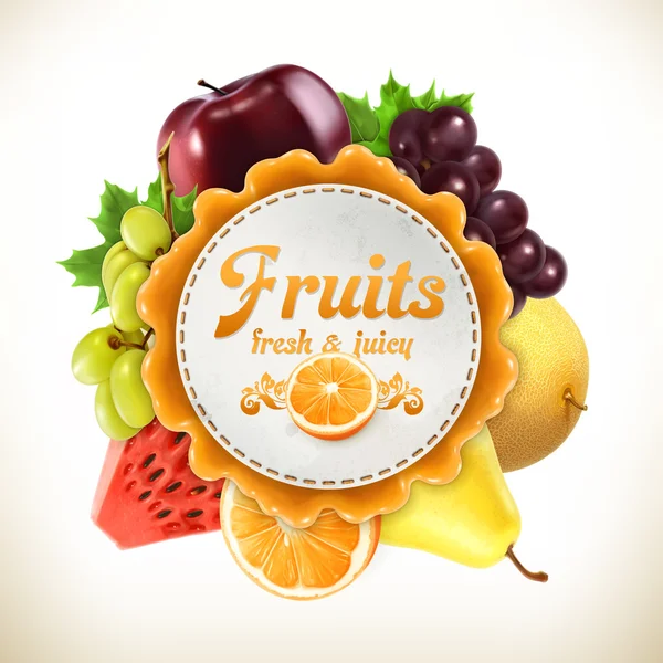 Fruits vector label — Stock Vector