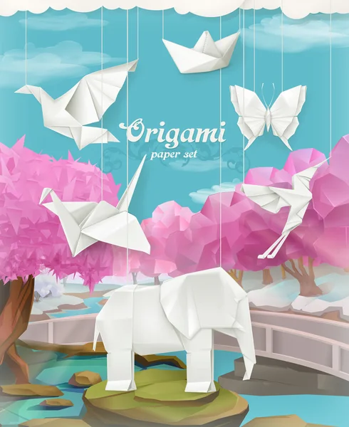 Origami kağıt kümesi, vektör arkaplan — Stok Vektör