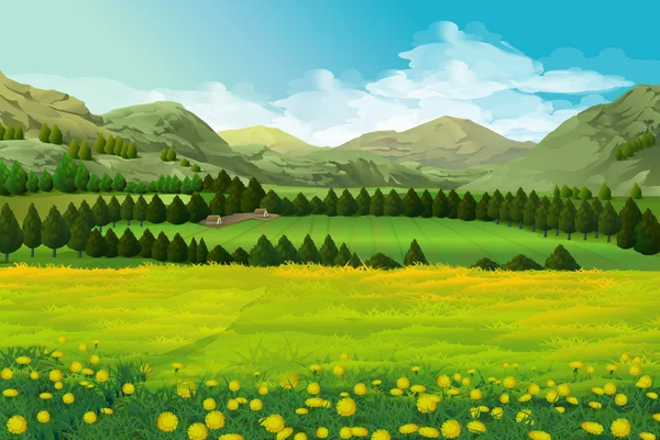 春の風景のベクトルの背景 — ストックベクタ