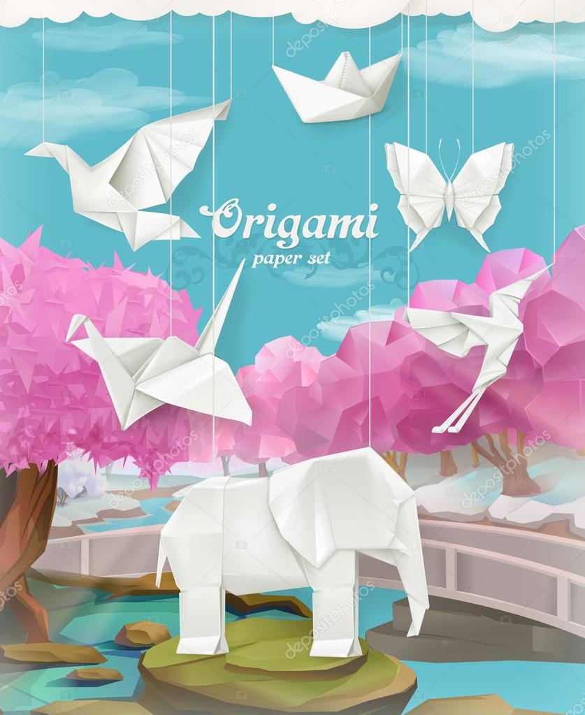 Origami paper set, vector background