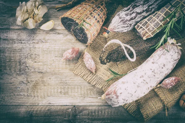 Fine selection of dry meat and sausages — Stock Photo, Image