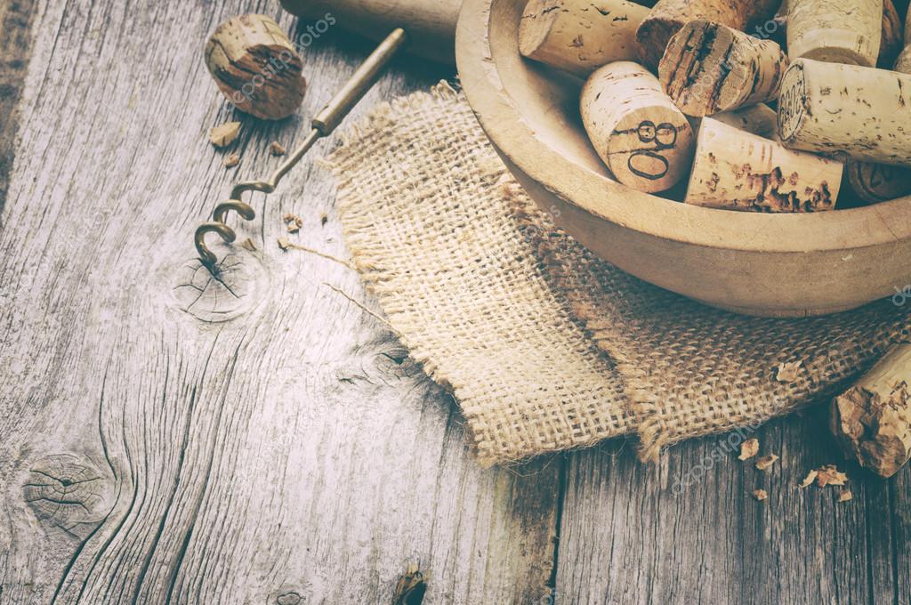 Wine corks and corkscrew — Stock Photo © paulgrecaud 52428647