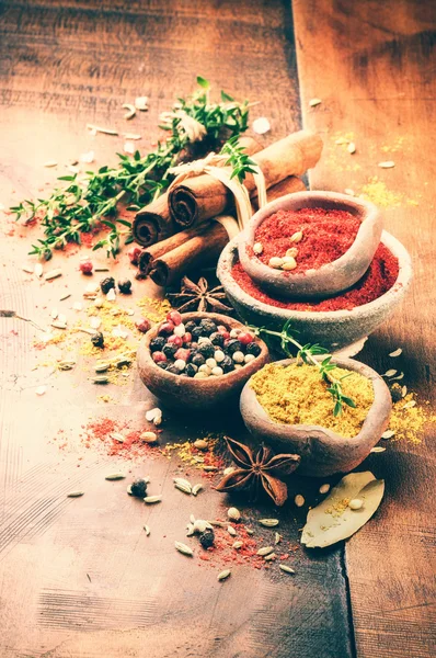 Färgstark blandning av olika kryddor och örter — Stockfoto