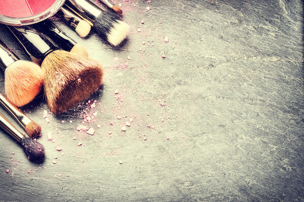 Collection of professional makeup brushes