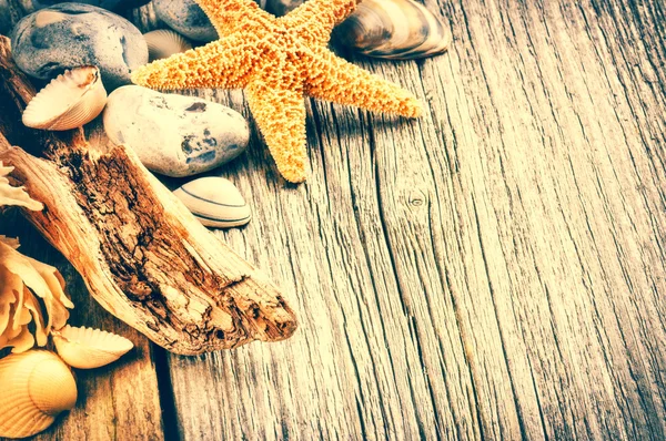 Summer background with pebbles and starfish — Stock Photo, Image