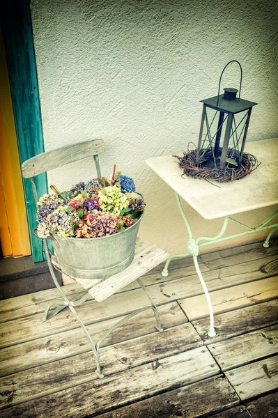 Backyard decoration with vintage lantern — Stock Photo, Image