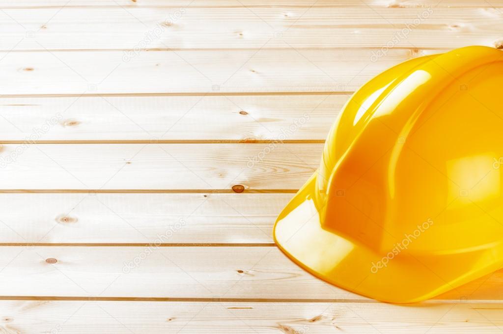 Yellow hard hat with copy space