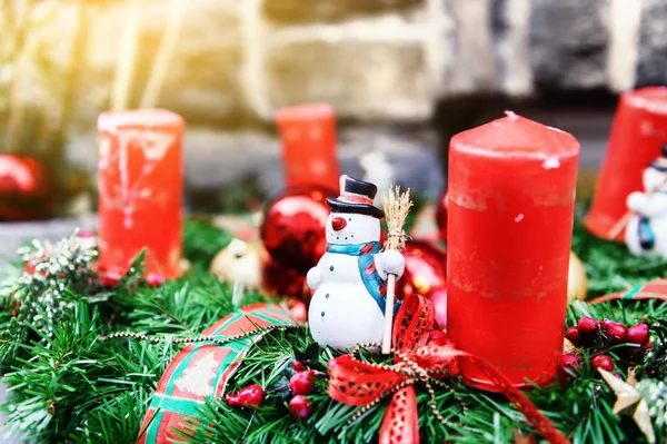 Christmas street decorations with candles — Stock Photo, Image