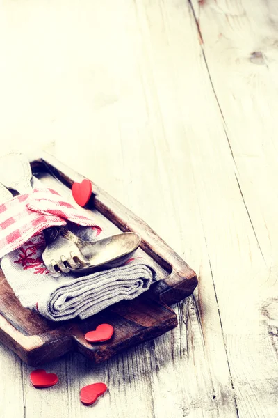 Definição de mesa de São Valentim com corações decorativos — Fotografia de Stock