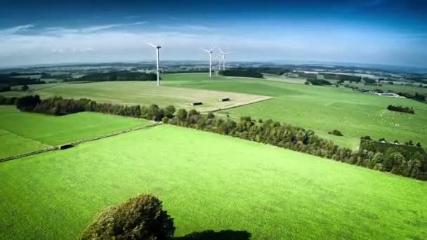 Agricultural fields and wind turbines — Stock Video