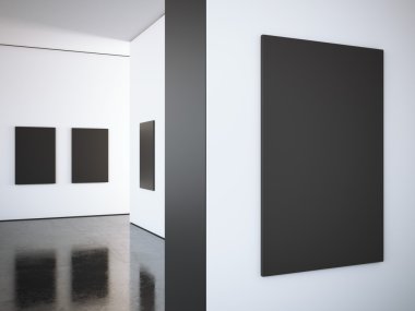 Siyah kare ile modern parlak Galerisi. 3D render