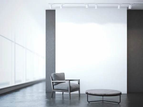 Kantoor interieur met tafel en een fauteuil. 3D-rendering — Stockfoto