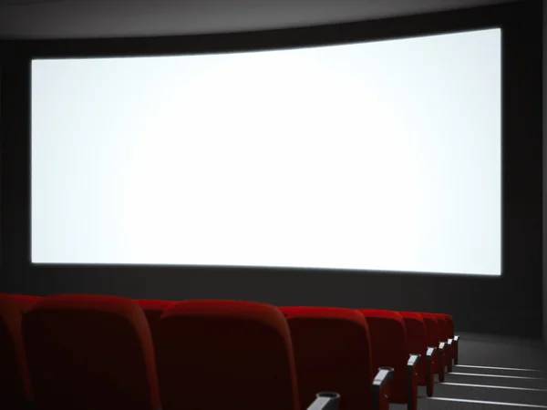 Pantalla de cine vacía con auditorio. renderizado 3d — Foto de Stock