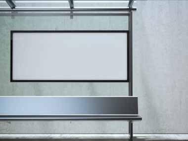 Beyaz billboard modern otobüs istasyonu. 3D render