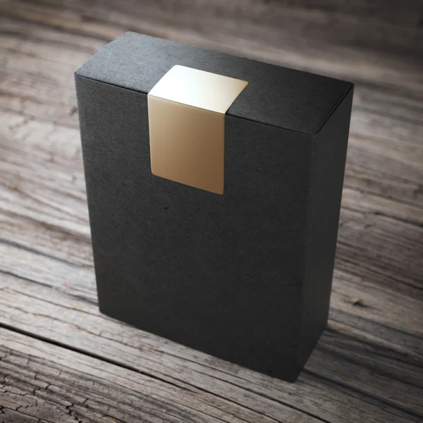 Schwarze Schachtel mit Aufkleber — Stockfoto