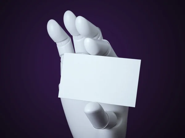 Рука робота с белой визиткой — стоковое фото