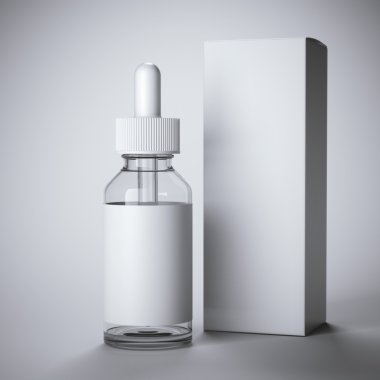 Etiketli ve kutusu beyaz cam şişe