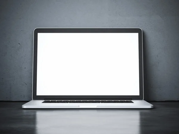 Modern laptop with blank screen on floor. 3d rendering — Stock Photo, Image