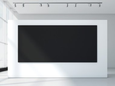 Beyaz duvar ve siyah tuval ile modern Galerisi. 3D render