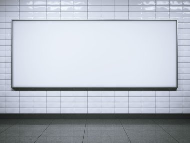 Metro istasyonu üzerinde yatay billboard. 3D render