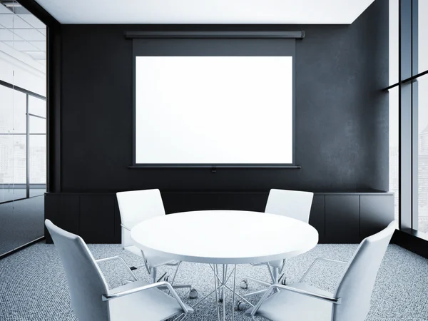 Modern office interior with black walls. 3d rendering — Stock Photo, Image