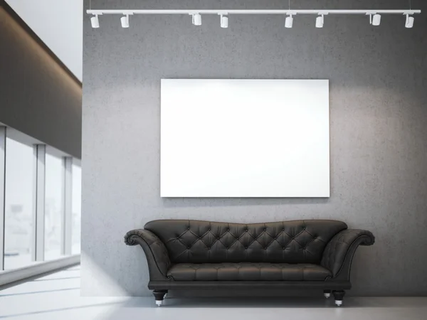 Белый холст и роскошный диван в современном интерьере. 3d-рендеринг — стоковое фото
