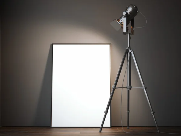Schwarzer Projektor und weiße Leinwand. 3D-Darstellung — Stockfoto