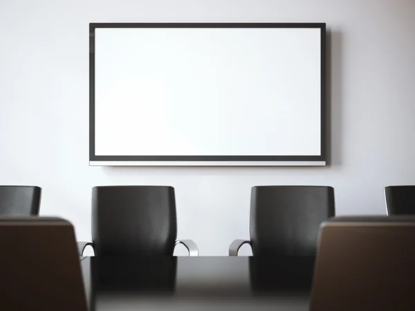 Sala de reuniones con pantalla de tv. renderizado 3d — Foto de Stock